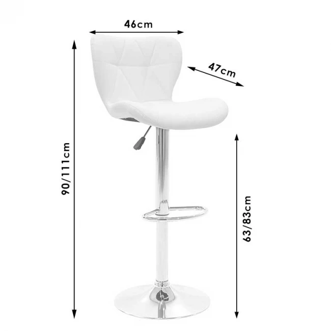 Bar stool Coozy pakoworld adjustable height chrome metal with PVC in white