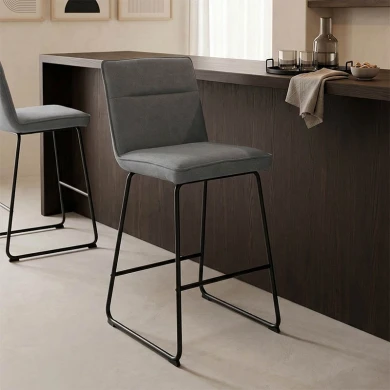 Bar stool Essential pakoworld grey fabric-black metal leg 53x64.5x107cm