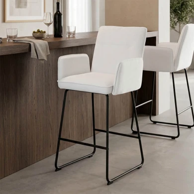 Bar stool Essential pakoworld white fabric-black metal leg 57x64.5x107cm