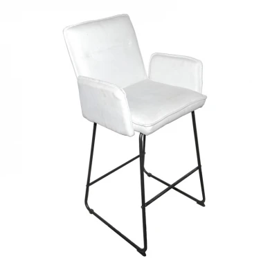 Bar stool Essential pakoworld white fabric-black metal leg 57x64.5x107cm