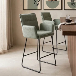 Bar stool Essential pakoworld chaki fabric-black metal leg 57x64.5x107cm