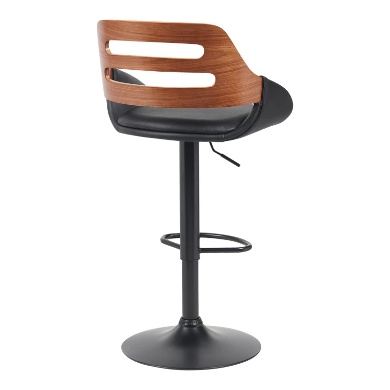 Fern pakoworld folding-swivel bar stool black pu- walnut wood - black metal 52x48.5x87.5-110.5cm