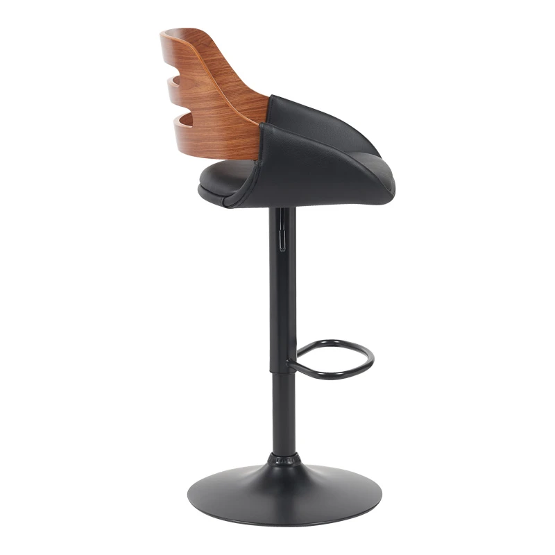 Fern pakoworld folding-swivel bar stool black pu- walnut wood - black metal 52x48.5x87.5-110.5cm