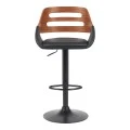 Fern pakoworld folding-swivel bar stool black pu- walnut wood - black metal 52x48.5x87.5-110.5cm
