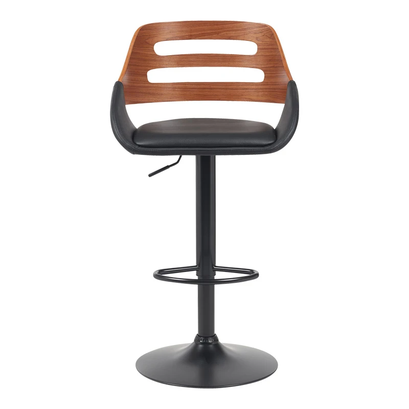 Fern pakoworld folding-swivel bar stool black pu- walnut wood - black metal 52x48.5x87.5-110.5cm