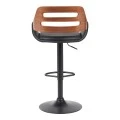 Fern pakoworld folding-swivel bar stool black pu- walnut wood - black metal 52x48.5x87.5-110.5cm