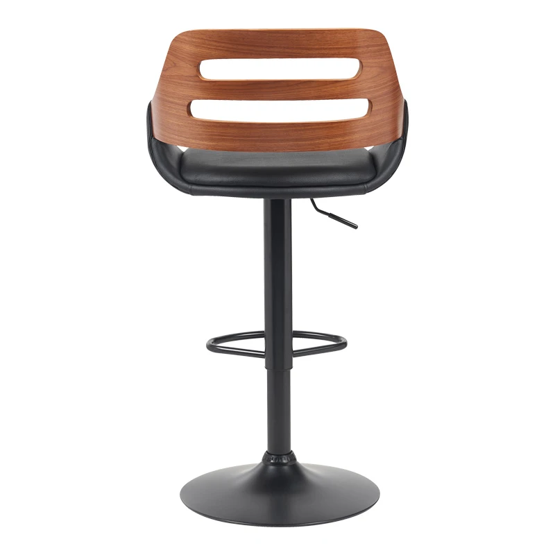 Fern pakoworld folding-swivel bar stool black pu- walnut wood - black metal 52x48.5x87.5-110.5cm