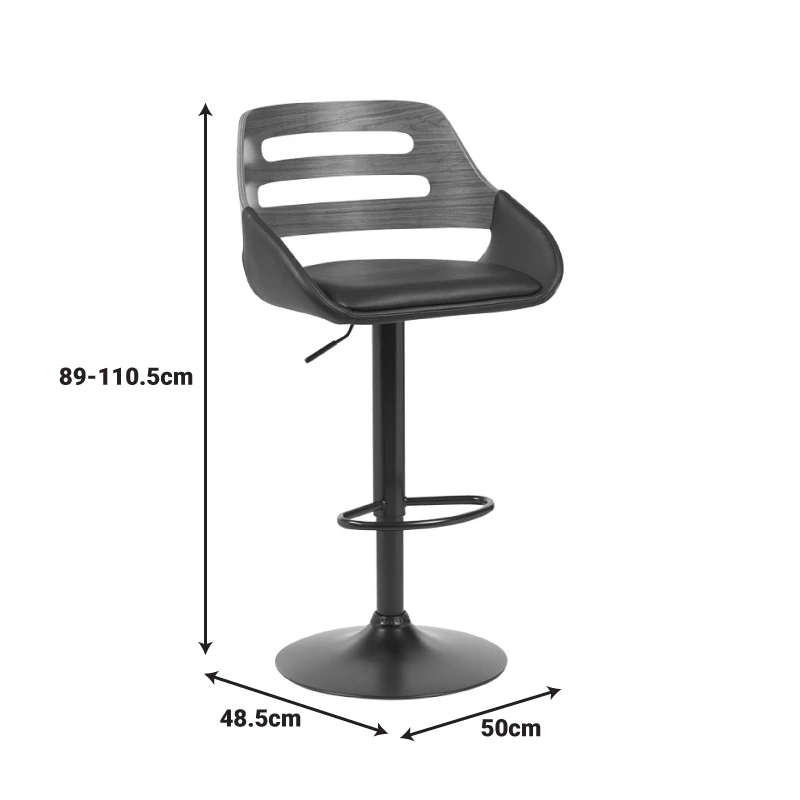 Fern pakoworld folding-swivel bar stool black pu- walnut wood - black metal 52x48.5x87.5-110.5cm