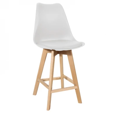 Bar stool Gaston pakoworld white pp-pu and natural wood leg 49x56x112cm