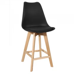 Bar stool Gaston pakoworld black pp-pu and natural wood leg 49x56x112cm
