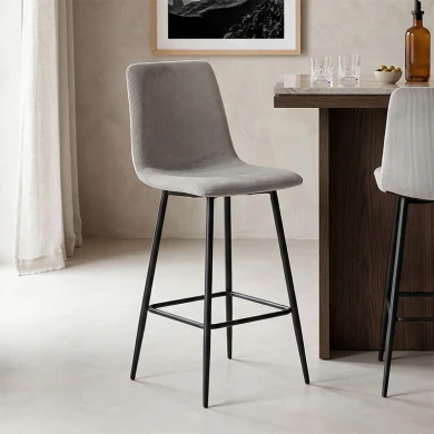 Grato bar-stool pakoworld grey fabric-black metal leg 43.5x55x114cm