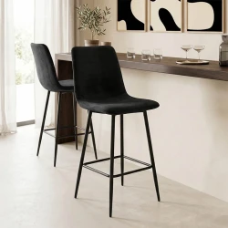 Grato bar-stool pakoworld black fabric-black metal leg 43.5x55x114cm