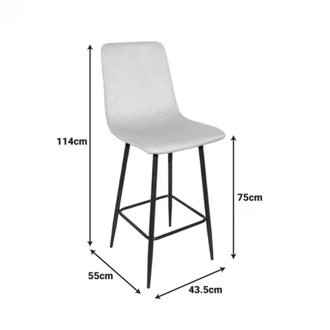 Grato bar-stool pakoworld black fabric-black metal leg 43.5x55x114cm