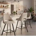Bar stool Initiate pakoworld cream teddy fabric-leg black metal 48x56x98cm