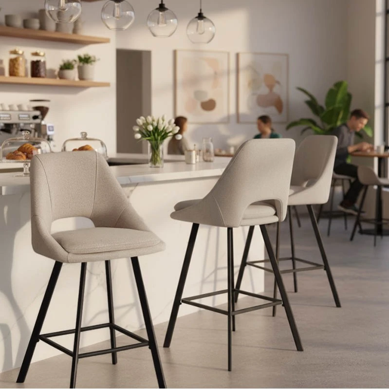 Bar stool Initiate pakoworld cream teddy fabric-leg black metal 48x56x98cm