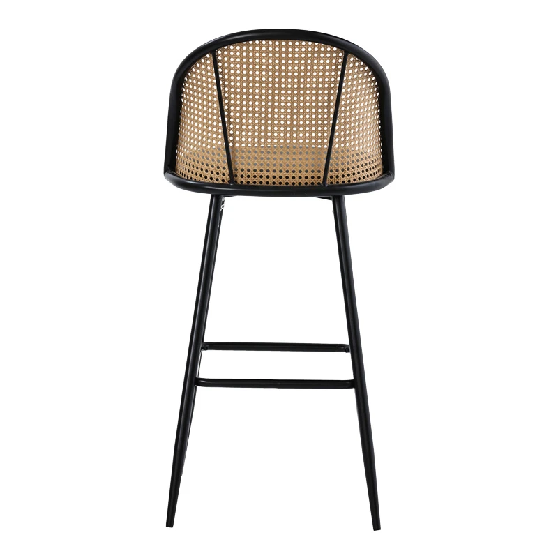 Bar stool Kace pakoworld pe rattan natural-pu dark grey-metal black 43x55x102cm