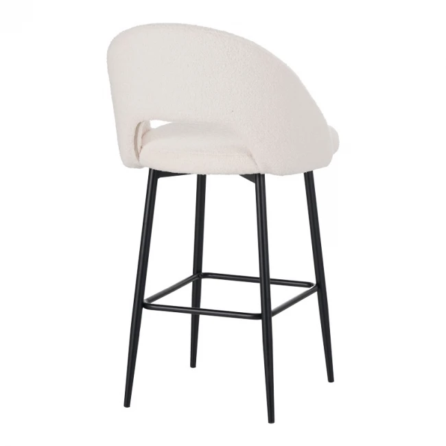 Masebo pakoworld bar stool bouclé in white color with black metallic legs 48x52x97cm