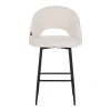 Masebo pakoworld bar stool bouclé in white color with black metallic legs 48x52x97cm