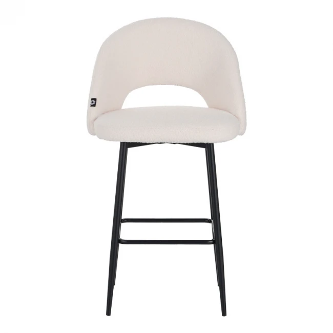 Masebo pakoworld bar stool bouclé in white color with black metallic legs 48x52x97cm