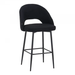 Masebo pakoworld bar stool bouclé in black color with black metallic legs 48x52x97cm