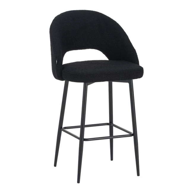 Masebo pakoworld bar stool bouclé in black color with black metallic legs 48x52x97cm