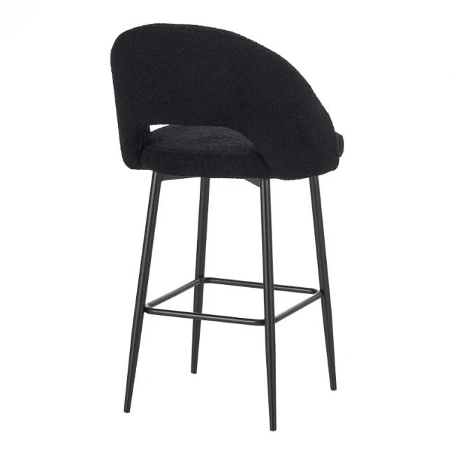 Masebo pakoworld bar stool bouclé in black color with black metallic legs 48x52x97cm