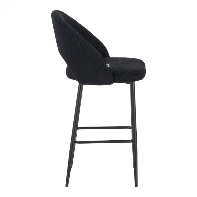 Masebo pakoworld bar stool bouclé in black color with black metallic legs 48x52x97cm