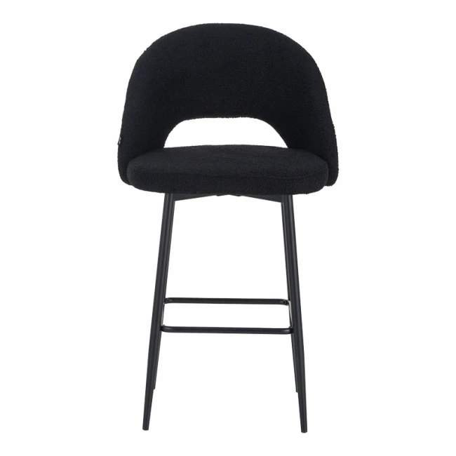 Masebo pakoworld bar stool bouclé in black color with black metallic legs 48x52x97cm