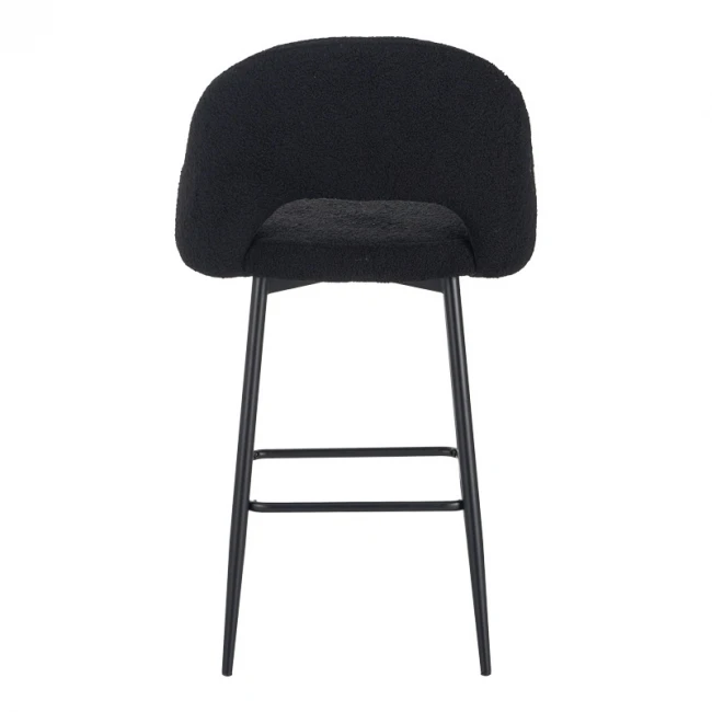 Masebo pakoworld bar stool bouclé in black color with black metallic legs 48x52x97cm