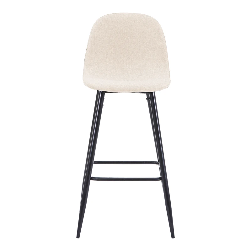 Middle height bar stool Bella pakoworld ecru fabric with black metal leg 41.5x49x98cm