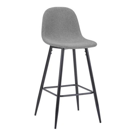 Middle height bar stool Bella pakoworld grey fabric with black metal leg 41.5x49x98cm