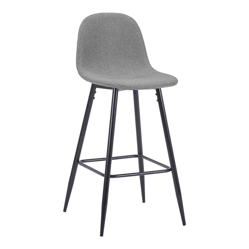 Middle height bar stool Bella pakoworld grey fabric with black metal leg 41.5x49x98cm