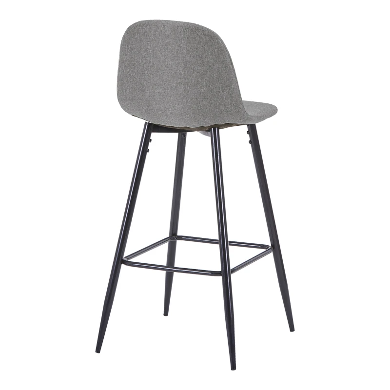 Middle height bar stool Bella pakoworld grey fabric with black metal leg 41.5x49x98cm
