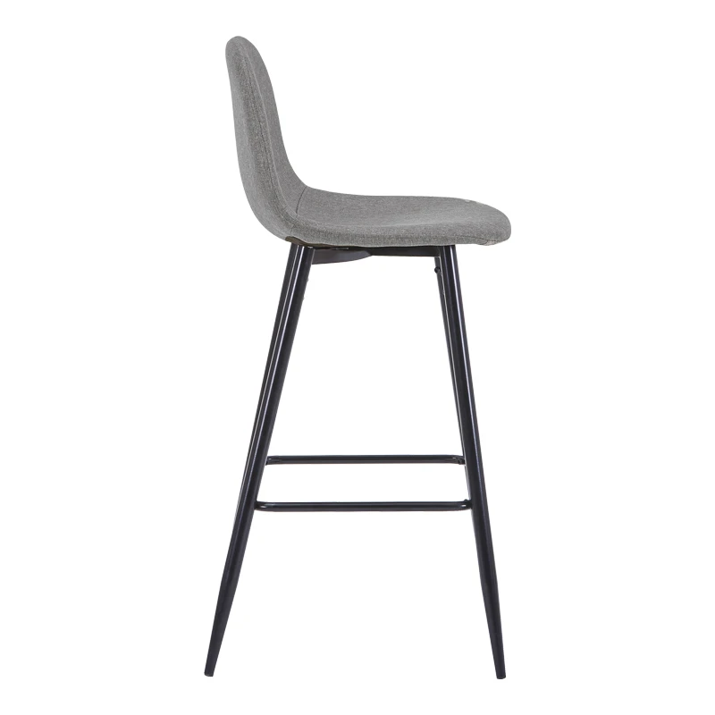 Middle height bar stool Bella pakoworld grey fabric with black metal leg 41.5x49x98cm