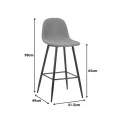 Middle height bar stool Bella pakoworld grey fabric with black metal leg 41.5x49x98cm