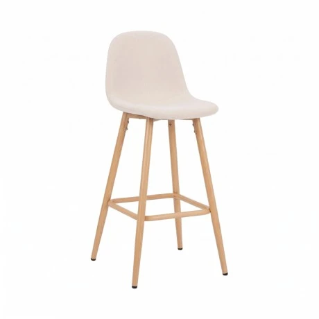 Mid-height bar stool Bella pakoworld cream fabric with natural color metal leg 41.5x49x98cm