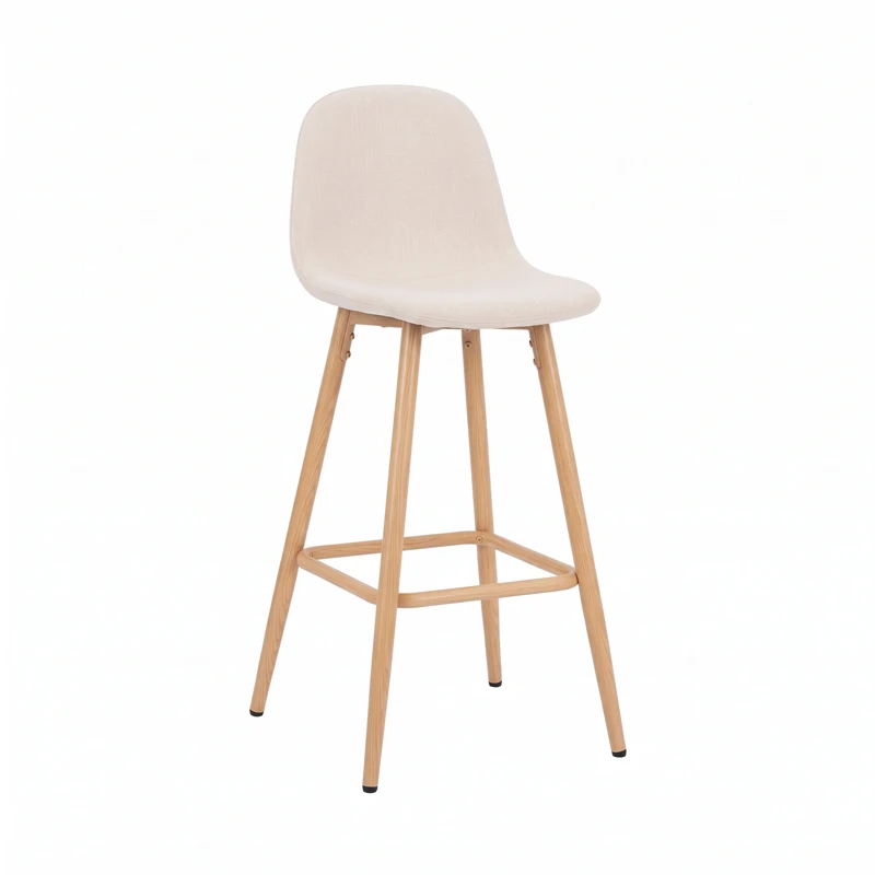 Mid-height bar stool Bella pakoworld cream fabric with natural color metal leg 41.5x49x98cm