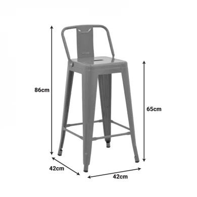 Mid-height Bar stool with backrest Utopia pakoworld metal in dark olive color 42x42x86cm
