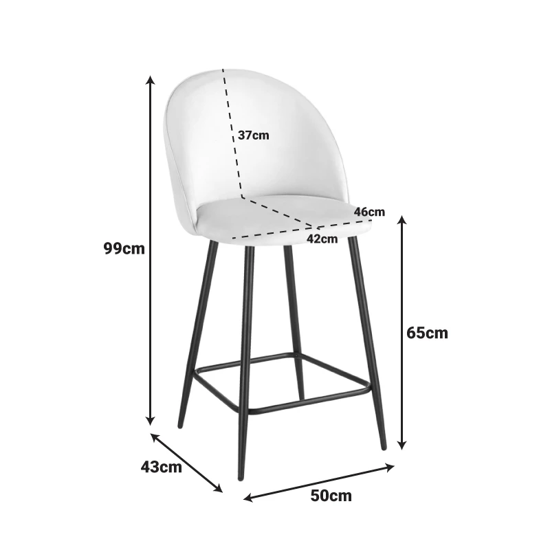 Medium height bar stool Perch pakoworld velvet cream-black metal legs 50x53x99cm
