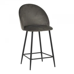 Medium height bar stool Perch pakoworld velvet in anthracite with black metal legs 50x43x99cm