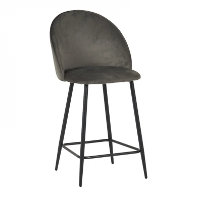 Medium height bar stool Perch pakoworld velvet in anthracite with black metal legs 50x43x99cm