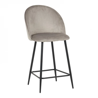 Medium height bar stool Perch pakoworld velvet in gray with black metal legs 50x43x99cm