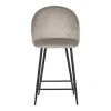 Medium height bar stool Perch pakoworld velvet in gray with black metal legs 50x43x99cm