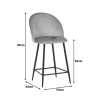 Medium height bar stool Perch pakoworld velvet in gray with black metal legs 50x43x99cm