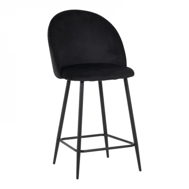 Medium height bar stool Perch pakoworld velvet in black with black metal legs 50x43x99cm
