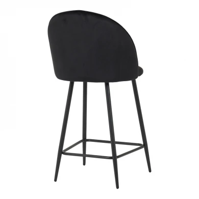 Medium height bar stool Perch pakoworld velvet in black with black metal legs 50x43x99cm