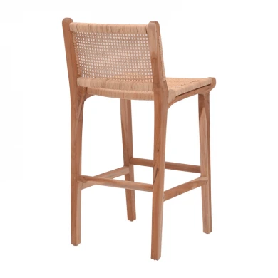 Bar stool medium height Sponze pakoworld natural color teak wood skeleton and natural rattan 40x47x89cm