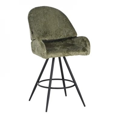 Morea pakoworld rotating bar stool bouclé in olive green color with black metallic legs 55x66x107.5cm