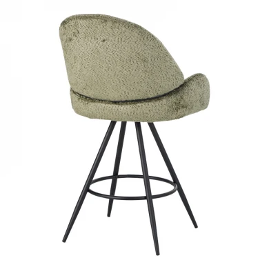 Morea pakoworld rotating bar stool bouclé in olive green color with black metallic legs 55x66x107.5cm