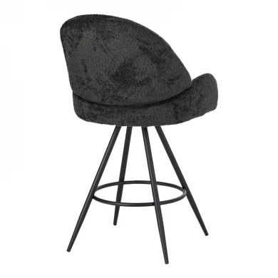 Morea pakoworld rotating bar stool bouclé in black color with black metallic legs 55x66x107.5cm